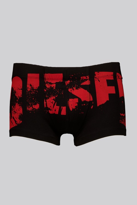 Diesel, Boxeri din amestec de bumbac cu imprimeu logo, Negru/Caramiziu