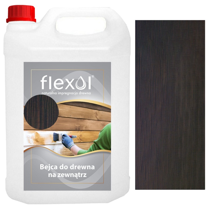 Vopsea pe baza de apa pentru lemn, Flexol, 4L, culoare maro inchis, rezistenta la UV