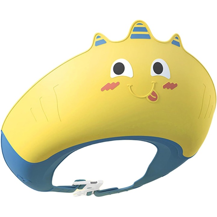 Шапка за душ, от Fitilomania, предотвратява протичането на вода и шампоан по лицето, 0-12 години, регулируема, изработена от TPE+PP, 20 x 23 см, модел еднорог, жълта/синя