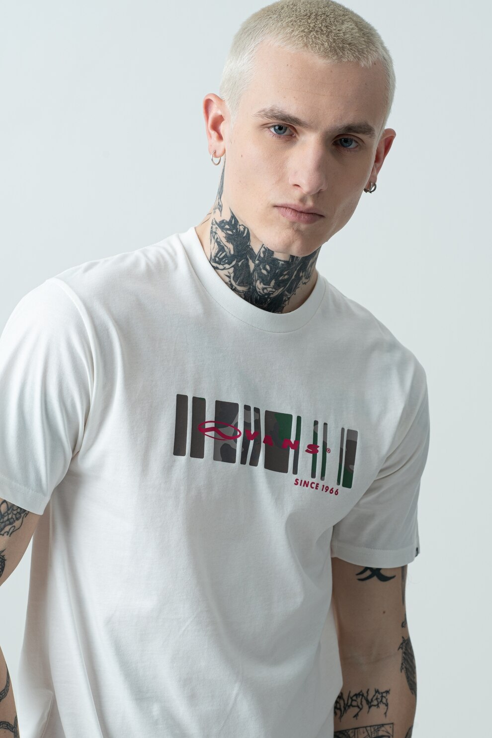 Vans, Tricou cu decolteu la baza gatului si imprimeu logo, Alb, L
