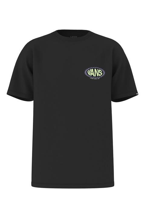 Vans, Tricou din bumbac cu logo discret, Alb/Negru