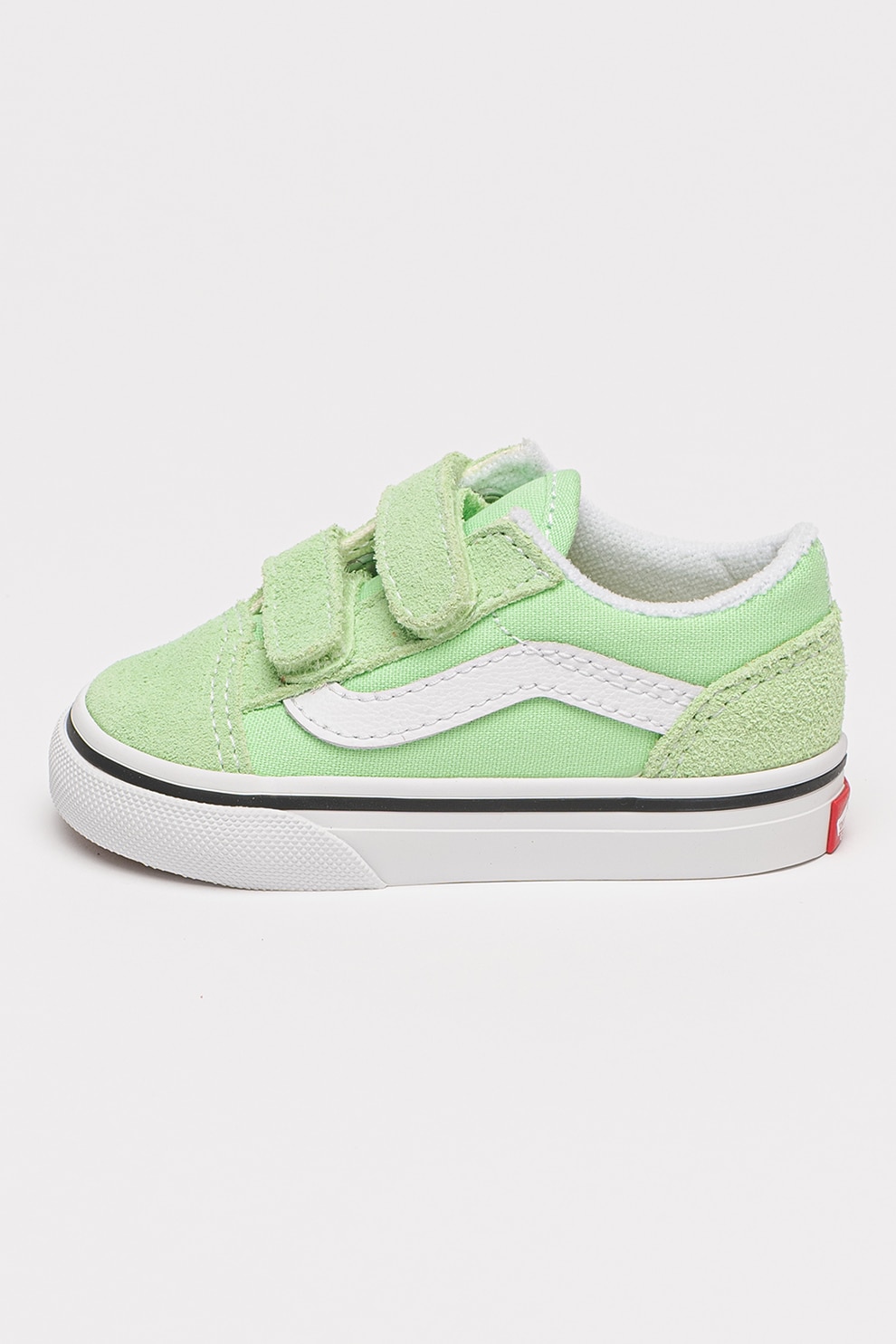 Vans, Pantofi sport Old Skool cu garnituri de piele intoarsa si velcro, Verde pal, 25 EU