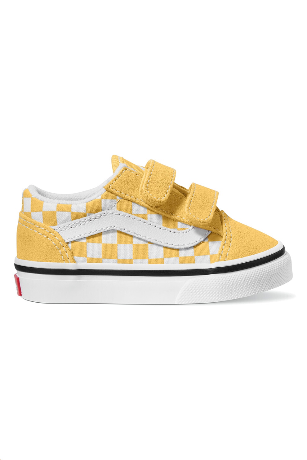 Vans, Pantofi sport cu model in carouri, inchidere velcro si insertii din piele intoarsa, Alb, Galben, 26 EU