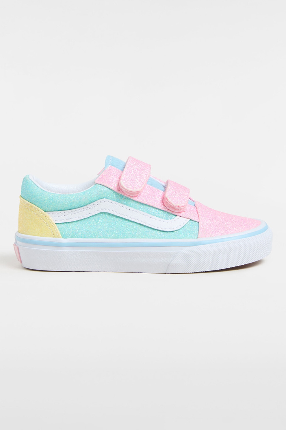 Vans, Pantofi sport stralucitori cu model colorblock, Roz deschis, Albastru glaciar, 32 EU