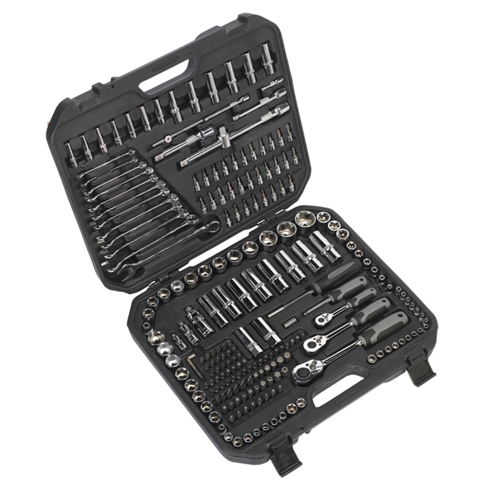 Trusa de chei tip “WallDrive” Sealey, 221 piese, patrat de actionare 1/4”, 3/8”, 1/2”