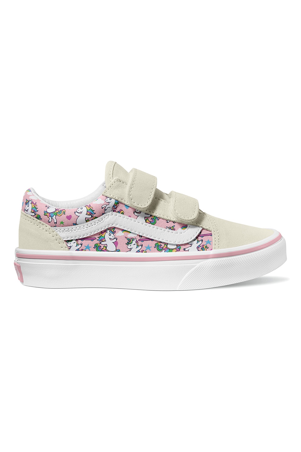 Vans, Pantofi sport cu inchidere velcro si model, Roz, Crem, 33 EU
