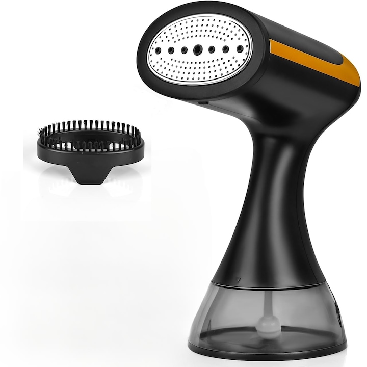 Aparat de Calcat Vertical cu Abur Glissio™, 1500W, Portabil, Debit de Abur 25 g/min, Abur Continuu 20 Min, Rezervor de Apa Detasabil de 300 ml, Incalzire Rapida in 25 Secunde, Perie pentru Scame, Auto Oprire, Compact, Greutate 800 g, Negru