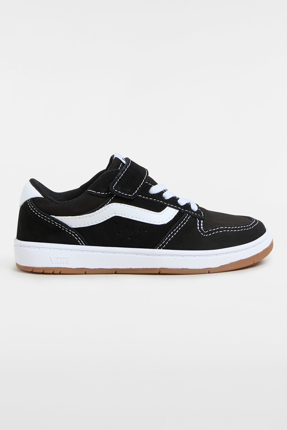 Vans, Pantofi sport din piele intoarsa cu segment cu inchidere velcro, Alb, Negru, 33 EU