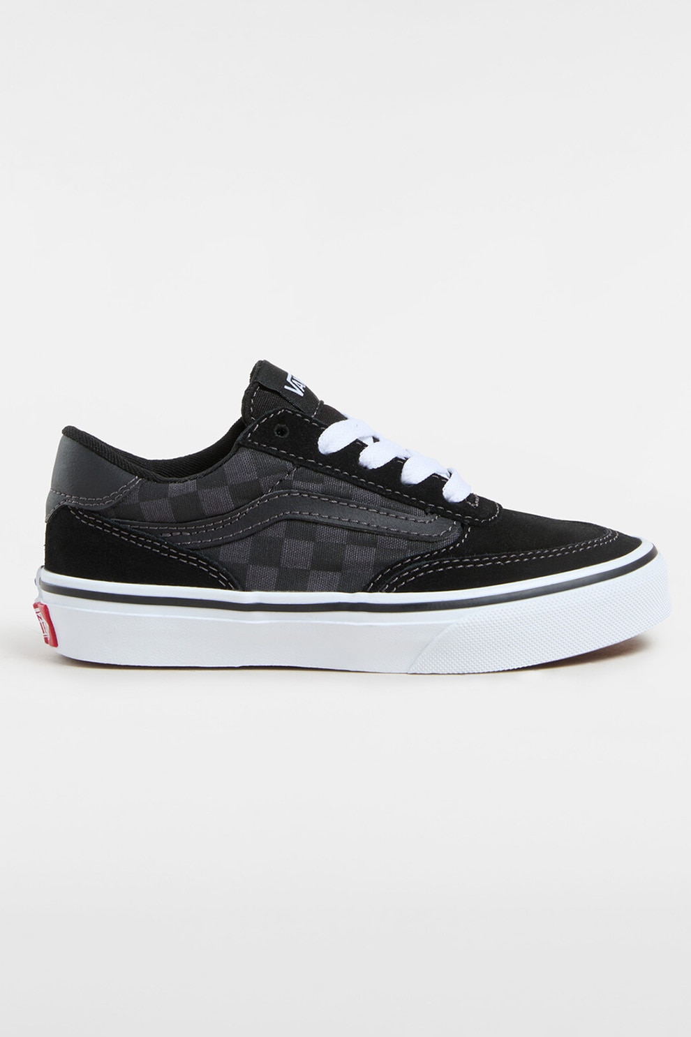 Vans, Tenisi din piele cu model, Alb, Negru, Gri inchis, 34 EU