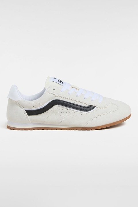 Vans, Pantofi sport unisex low cut din piele, Crem/Bleumarin