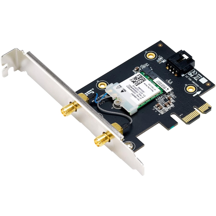 Placa de retea ASUS PCE-BE6500, BE6500, Tri-Band, 2 antene externe, 4K-QAM, Bluetooth 5.4, WPA3, OFDMA, MU-MIMO, MLO