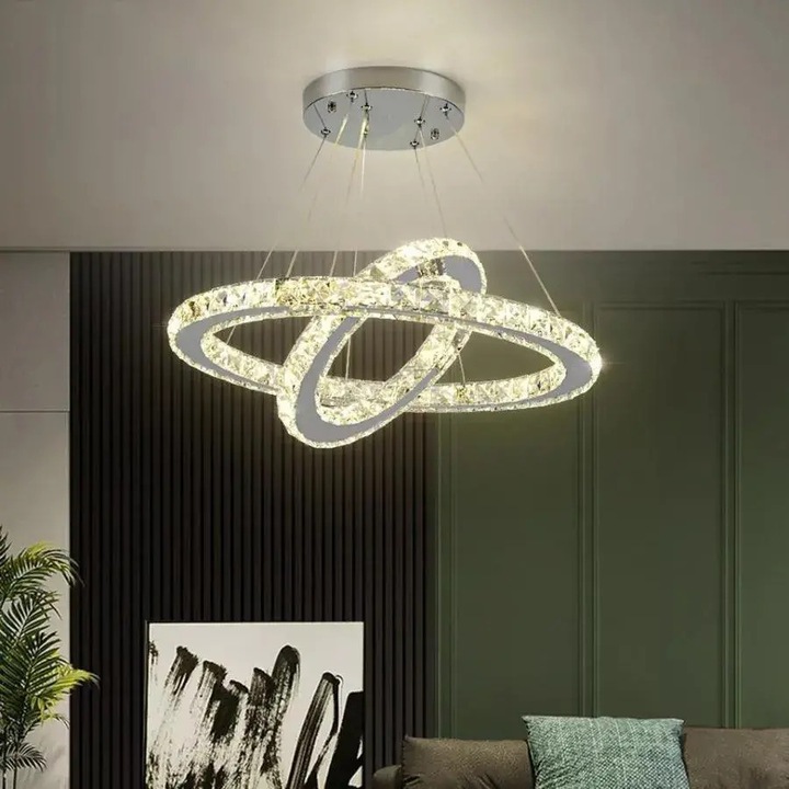 LED полилей Helen с дистанционно управление, 58 W, студена/топла/неутрална светлина, димируем, метал и кристал
