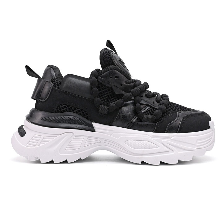 Pantofi Sport De Dama, cu insertii de plasa, D1392, Negru