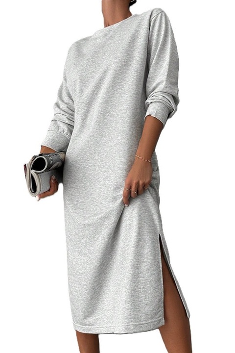 Hanorac Dama, Tip Rochie, Casual, Umeri Cazuti Si Tiv Despicat, Gri