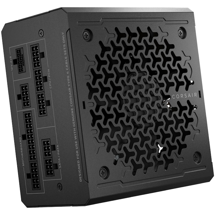 Corsair RM1000e tápegység, Cybenetics GOLD, 1000 W, ATX 3.1, PCIe 5.1, teljesen moduláris, fekete