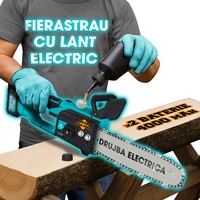 Drujba electrica cu lant Herrgut® 12 inch, 2 acumulatori 4000 mAh, motor fara perii, putere 1200W, incarcator fast charge, sistem automat de lubrifiere, mini fierastrau electric cu lant pentru copaci, gradina, crengi, motor cu durata de viata ridicata