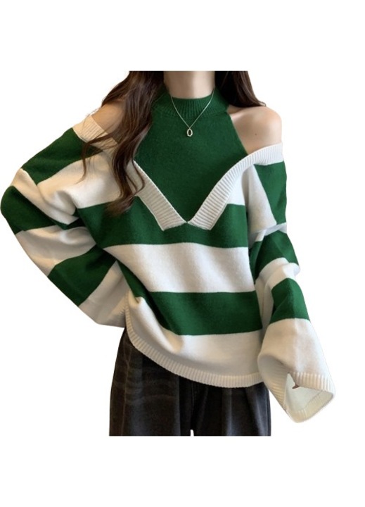 Hanorac cu maneci lungi, alb-verde