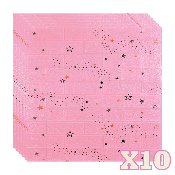 Set 10 Panouri Decorative Autoadezive 3D ZMR, 70x77 cm, Model 'Vis Galactic Roz', Grosime 3 mm, Material PVC Rezistent, Acoperire: 5,4 mp – Design Stelar cu Accente Jucause
