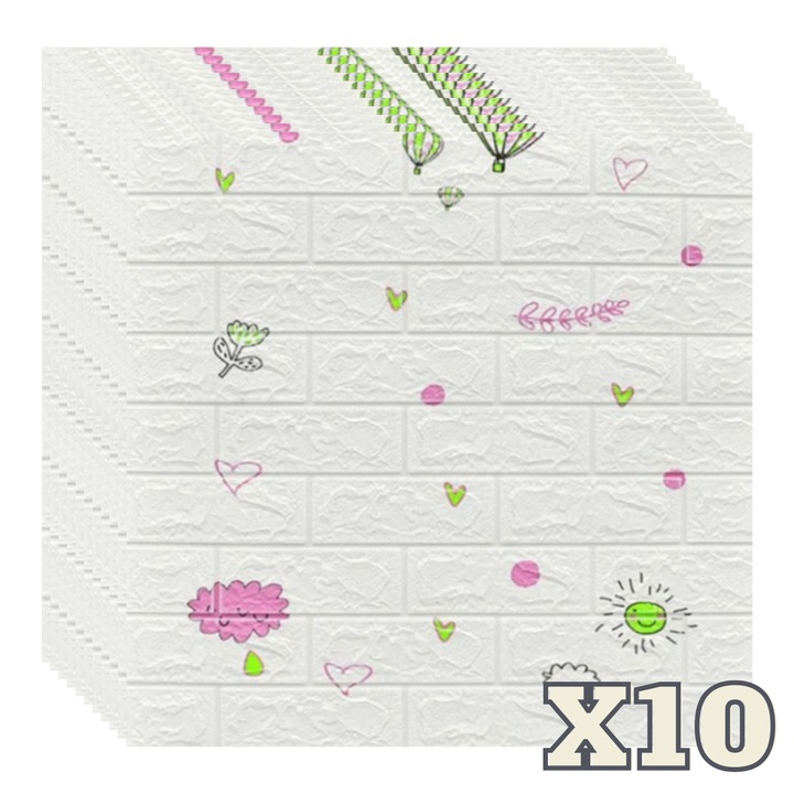 Set 10 Panouri Decorative Autoadezive 3D ZMR, 70x77 cm, Model 'Cer Jucaus', Grosime 3 mm, Material PVC Rezistent, Acoperire: 5,4 mp – Design Artistic cu Elemente Desenate