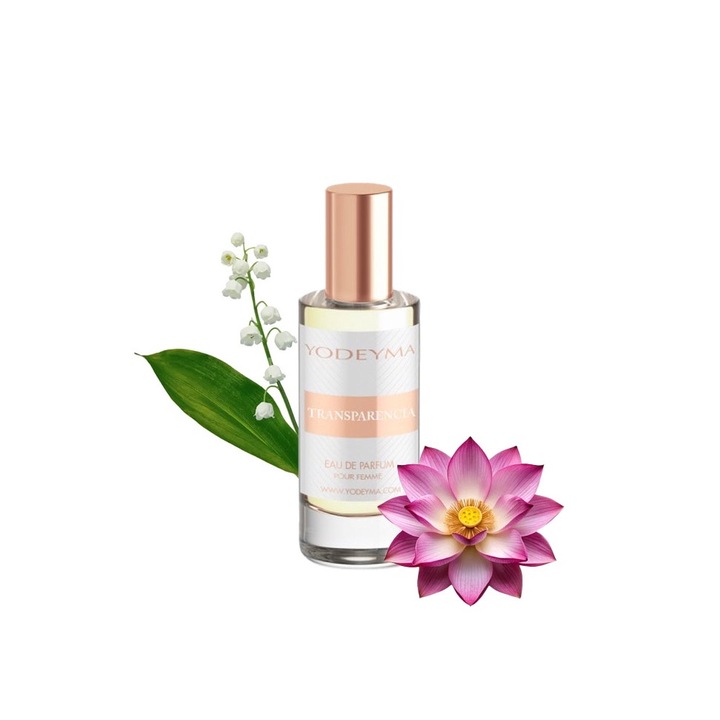 Yodeyma Transparencia Mini Apa de parfum pentru femei, nuante de Floare de Lotus, lacramioara si cedru, pentru femeia eleganta, rafinata si naturala, 15ml