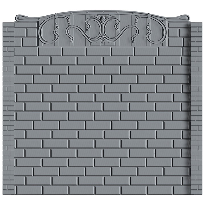 Set matrita gard, panou intreg, 3 matrite mijloc + 1 terminatie + 2 stalpi Caramida, model Peles Plin, plastic ABS, negru