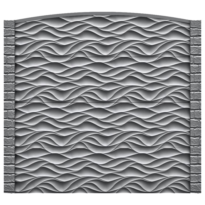 Set matrita gard, panou intreg, 3 matrite mijloc + 1 terminatie + 2 stalpi Piatra, model Catrina, plastic ABS, negru