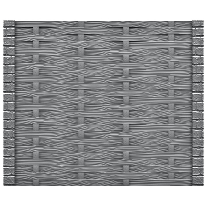 Set matrita gard, panou intreg, 6 matrite mijloc si 2 stalpi, model Scandura Piatra, plastic ABS, negru