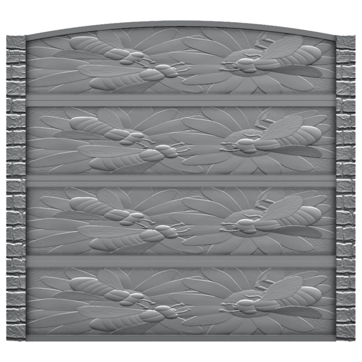 Set matrita gard, panou intreg, 3 matrite mijloc + 1 terminatie + 2 stalpi Piatra, model Albine, plastic ABS, negru