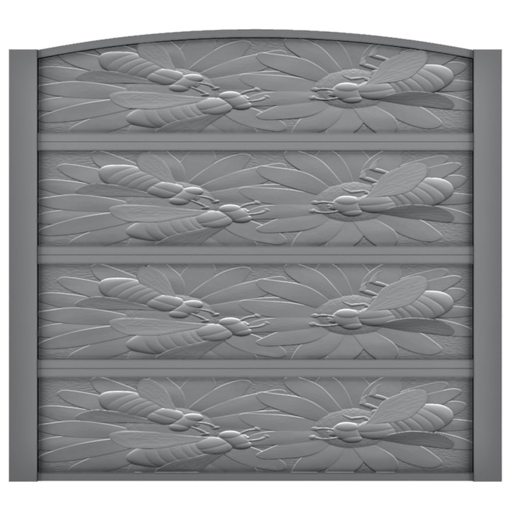 Set matrita gard, panou intreg, 3 matrite mijloc + 1 terminatie + 2 stalpi LIS, model Albine, plastic ABS, negru