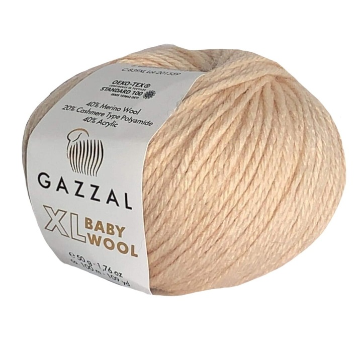 GAZZAL textilfonal, 40% akril, 40% gyapjú, 20% kasmír, 50g, 100m, 4,5-5mm, barackbézs