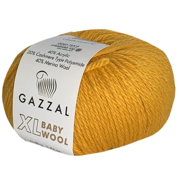 GAZZAL textilfonal, 50g, 100m, 40% akril, 40% gyapjú, 20% kasmír, sárga