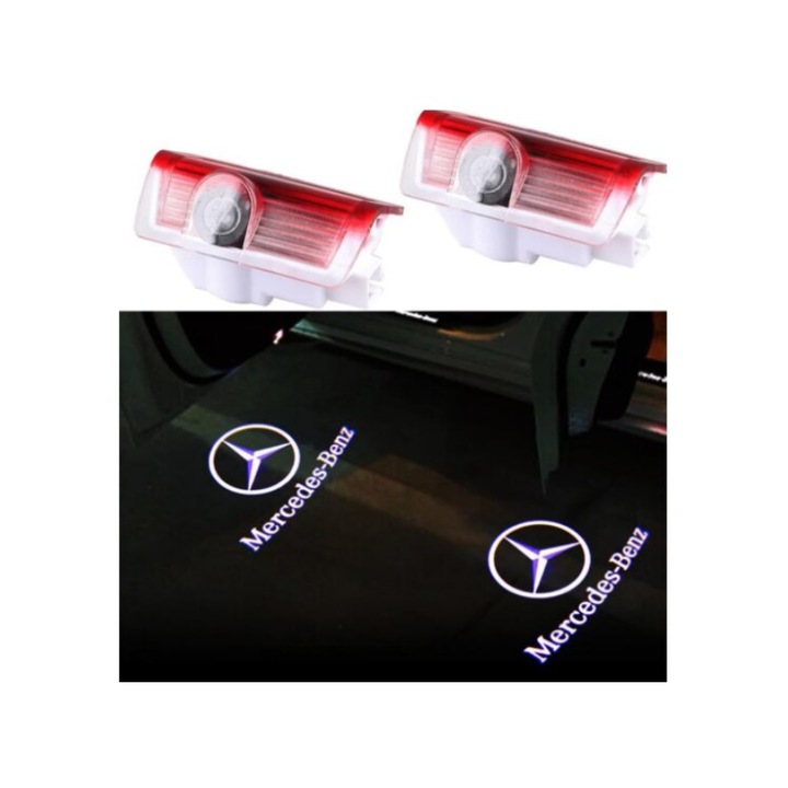 Комплект от 2 лампи за врати с изпъкнало лого на Mercedes A, B, C, E, M Class