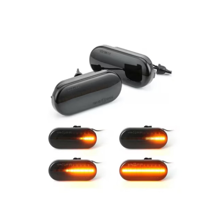Set 2 semnalizari auto dinamice, pentru aripa, LED modul secvential, compatibile cu VW Golf 3, 4, Bora, Caddy, Passat B5.5, Sharan, Polo, Lupo, Transporter, Beetle, model fumuriu