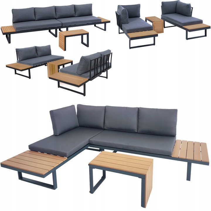 Set mobilier gradina, Nan, coltar + masa, aluminiu, 130x70cm