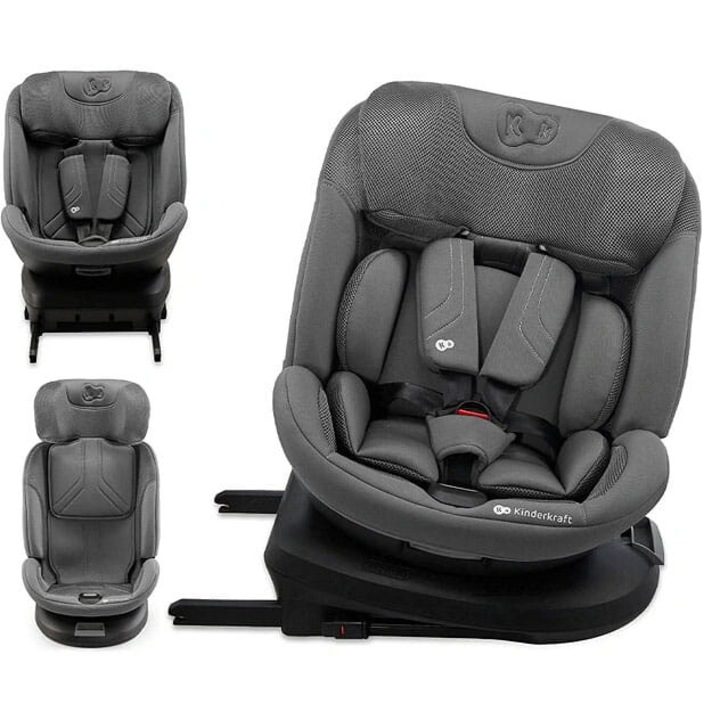 Kinderkraft Xpedition 3 i-Size autósülés, 40-150 cm, 360°-ban forgatható, SPS+ oldalvédő, szürke, ISOFIX talppal