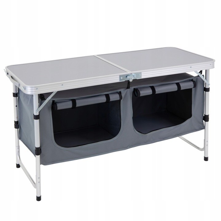 Masa camping, Jumi, otel, pliabila, 54-70 x 120 x 47 cm, gri/argintiu