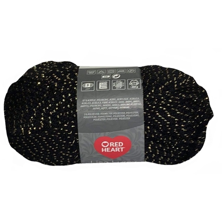Red Heart Lisa Lurex textilfonal, fekete, metál cérnával, 50g, 133m