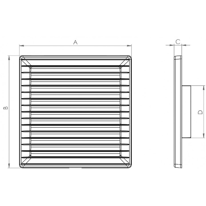 Szellőzőrács airRoxy 02-246, négyzet alakú, 170x170 mm, Ø100 mm, rovarhálóval, Fehér