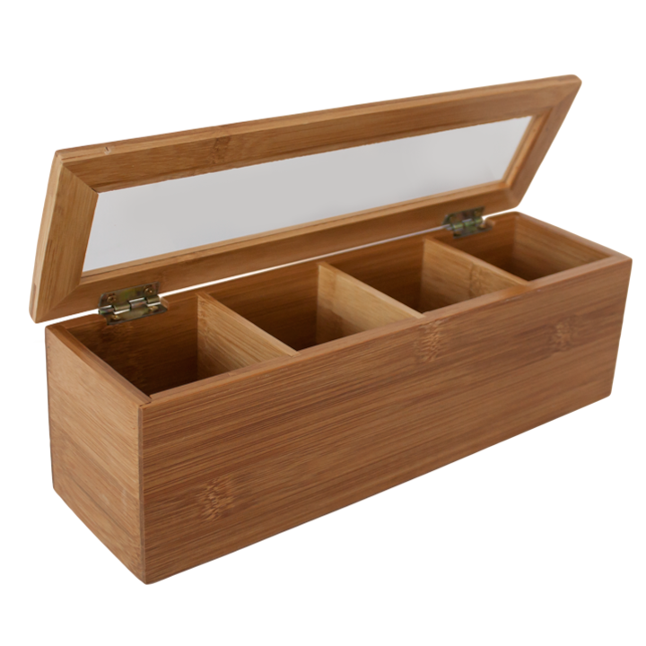 Бамбукова кутия за чай HORECANO, 4 секции, 30х9х9см