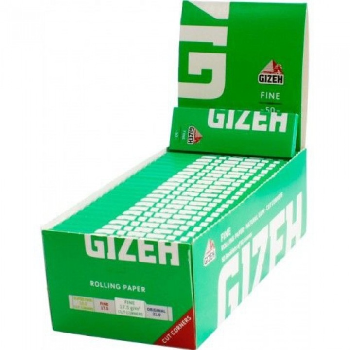 Листчета за цигари Gizeh Green Fine Cut Corners, 70 mm, 50 буклета в кутия