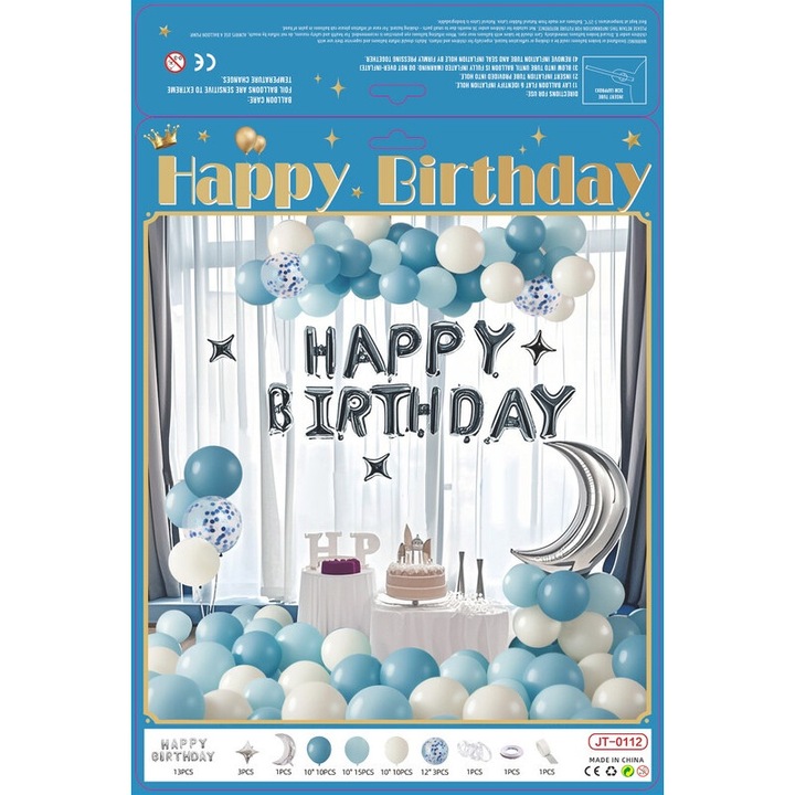 Parti lufi készlet, 55 lufi, kék és fehér