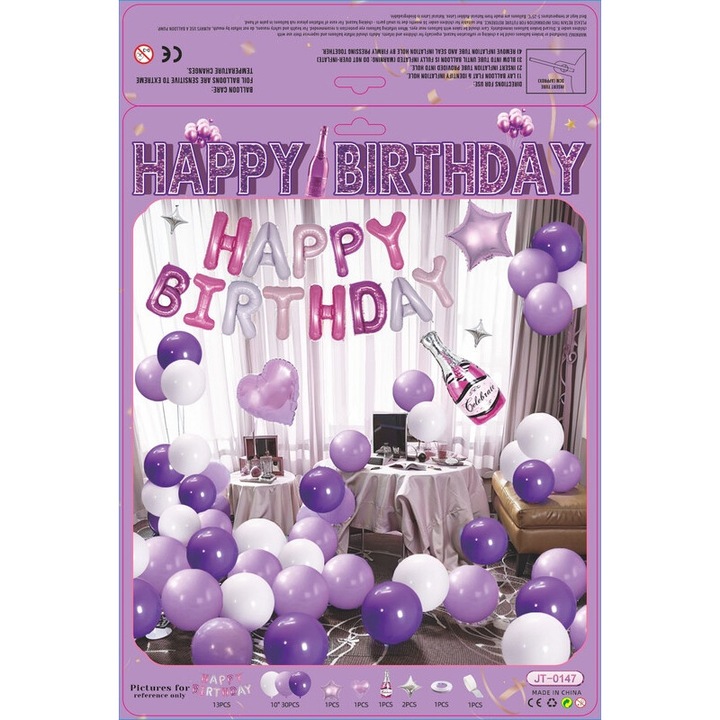 Parti lufi készlet, sötét és világos lila, 48 lufi, szalag, kétoldalas ragasztószalag