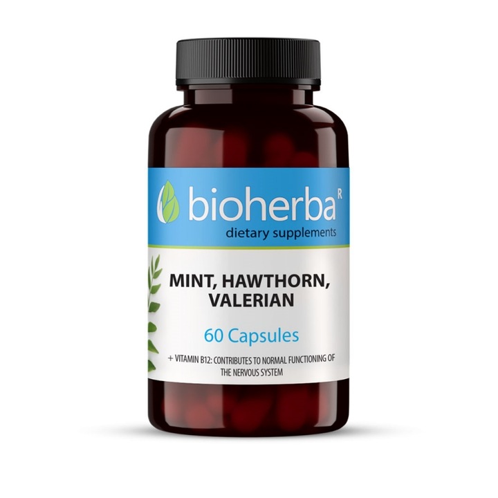 Supliment alimentar, Menta, paducel si valeriana pentru echilibru si calm, Bioherba, 250 mg, 60 capsule