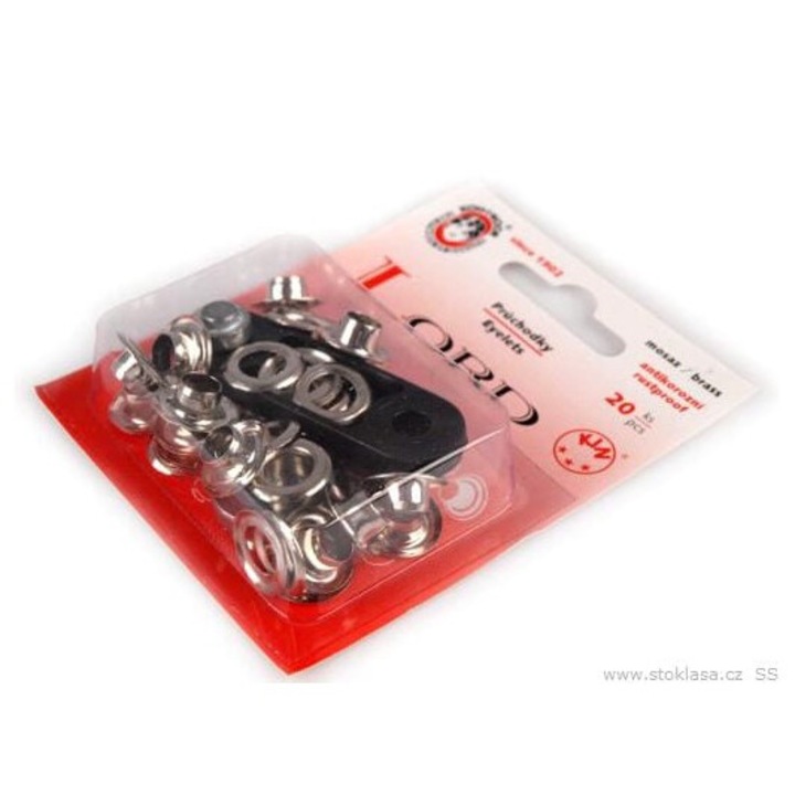 Комплект метални очи от 20 броя, Koh-I-Noor, 7x13 мм, сребърни