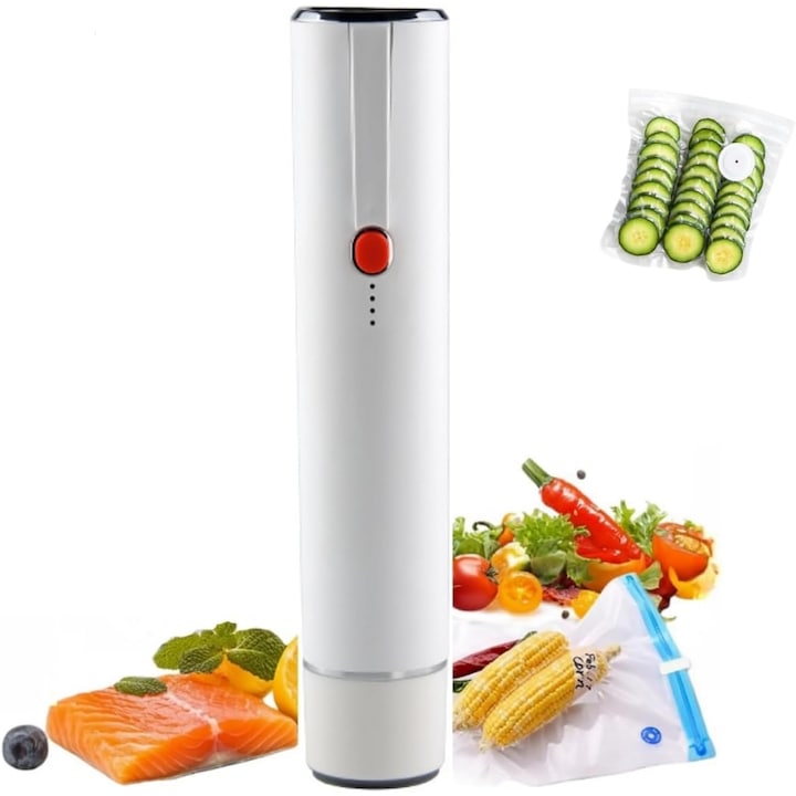 Aparat de vidat portabil, aparat de vidat pentru alimente, aparat de vidat manual (aparat de vidat + 5 pungi de vidat reutilizabile)