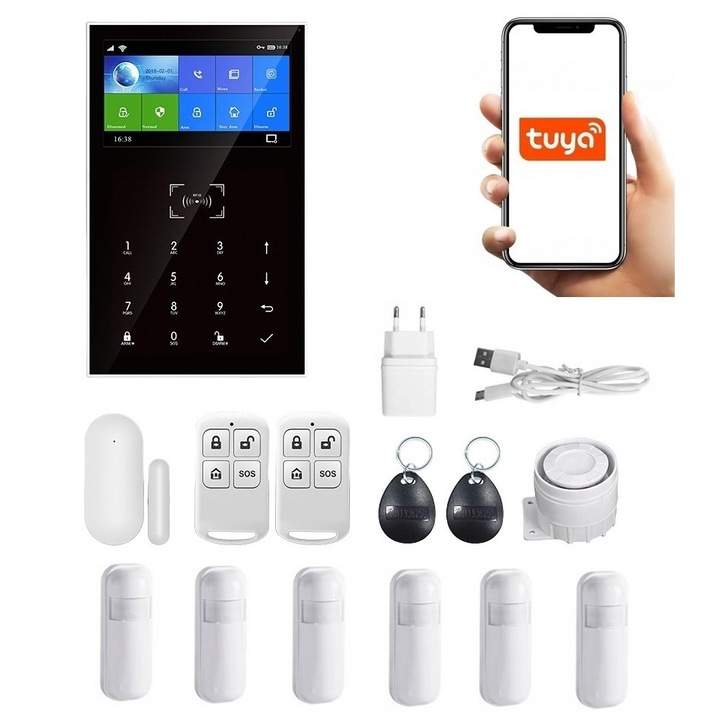 Безжична аларма LCD 4.3" Wifi GSM, Onshop, Tuya Smart Application, 6x PIR, Черен