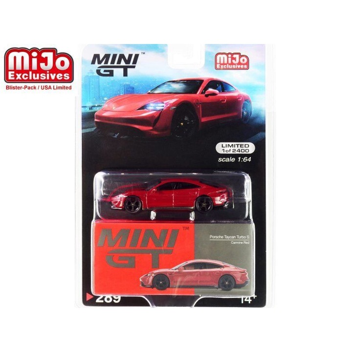 Porsche Taycan Turbo S Carmine piros modellautó, 1:64 Mini GT Mijo