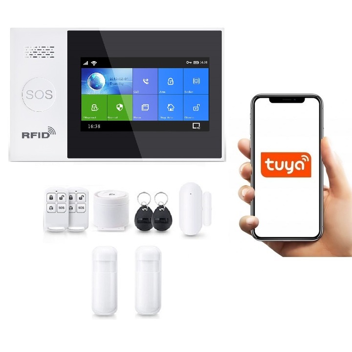 Безжична аларма LCD 4.3" Wifi GSM, Onshop, Tuya Smart, 2x PIR, бял