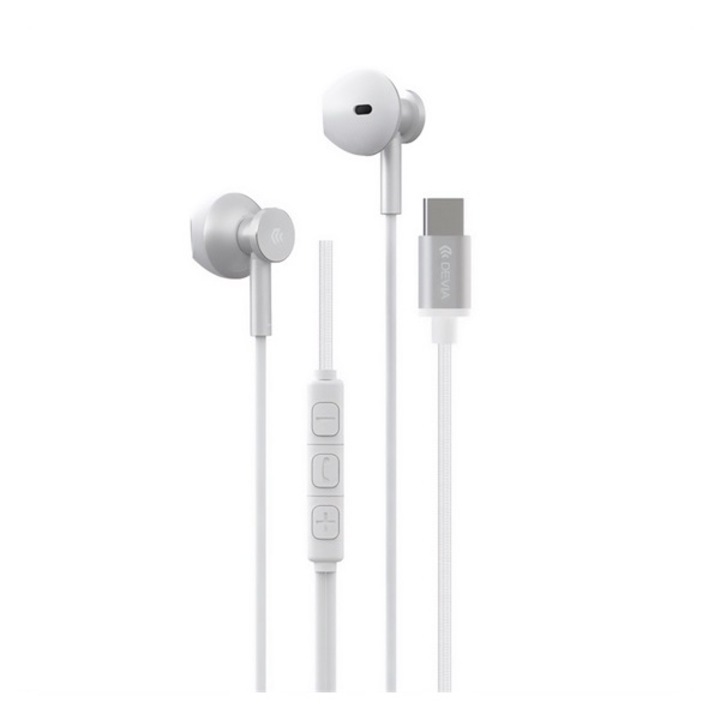 Devia smart m2 fülhallgató sztereo, type-c, mikrofon, felvevő gomb, ezüst