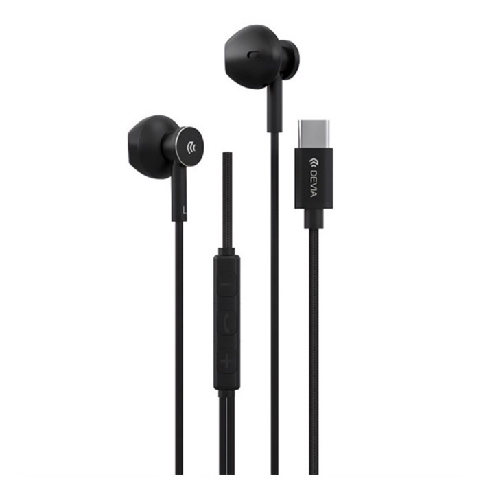 Devia smart m2 fülhallgató sztereo, type-c, mikrofon, felvevő gomb, fekete